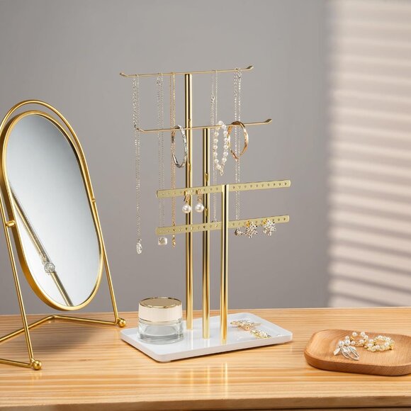 Sturdy 14.5” Gold Jewelry Stand - Modern Organizer for Earrings and Bracelets - Picture 3 of 7